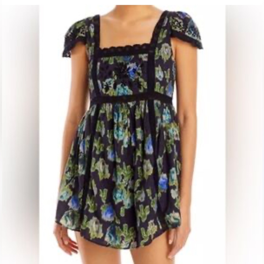 LoveShackFancy Nutmeg Dress - Black with Blue and Green Floral size 6